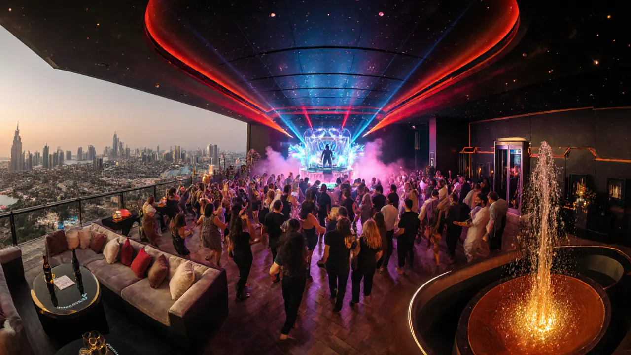 Panoramic view of Skyline Lounge, Main Floor dance hall, and Vault VIP suite.